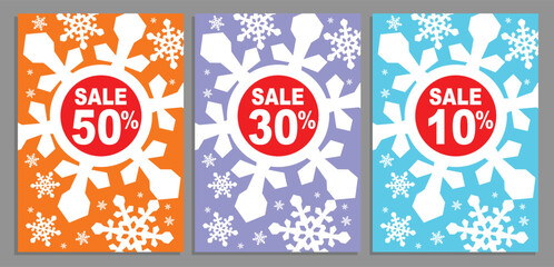 Winter sale. Banner for the season of Christmas or New Year discounts. Vertical vector poster, flyer, booklet with snowflakes to promote shopping during the winter holidays. Vector illustration.