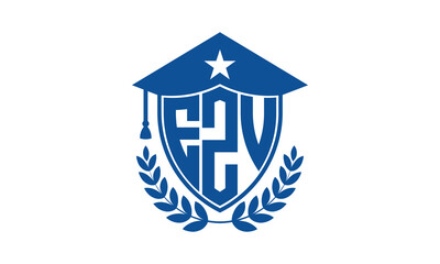 EZV three letter iconic academic logo design vector template. monogram, abstract, school, college, university, graduation cap symbol logo, shield, model, institute, educational, coaching canter, tech