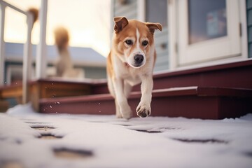dog leaving paw prints in fresh snow