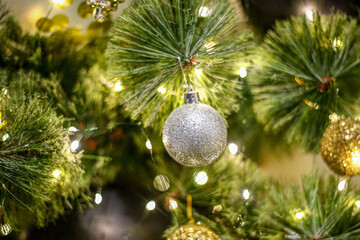 Christmas tree toys on the Christmas tree in the New year and Christmas
