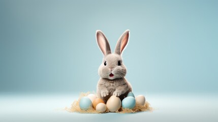 Obraz premium easter bunny surrounded by easter eggs, green background