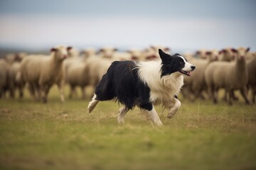 Naklejka na ściany i meble border collie herding sheep in the countryside