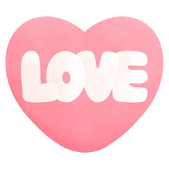 Pink Heart with LOVE letters watercolour hand drawing