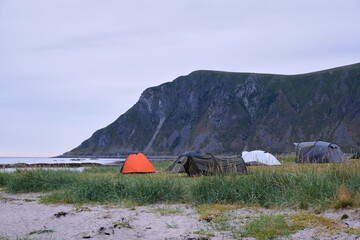tents on the beach in the lofoten