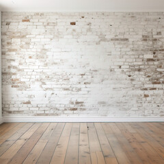 Fototapeta premium An empty background. Wooden parquet and brick wall