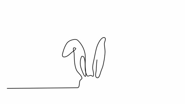 Animated do-it-yourself drawing of one continuous line of bunny ears on a white background. Easter design in simple linear style. Animation of bunny ears design concept