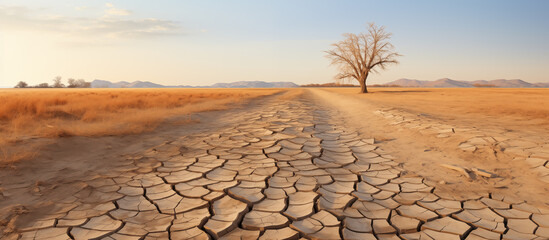 Desert landscape with dry cracked earth - obrazy, fototapety, plakaty