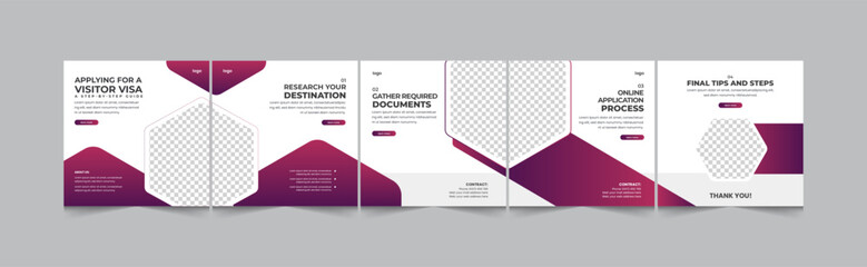 How to apply for a visit visa social media carousel template, travel agency visits visa square banner design