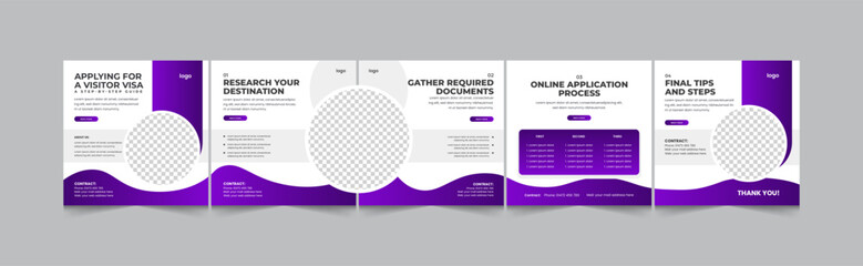 How to apply for a visit visa social media carousel template, travel agency visits visa square banner design