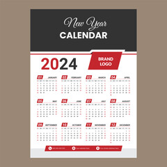 2024 Wall Calendar Design, Wall Calender Design Template 2024, Simple, Clean, All In One. Free Vector.