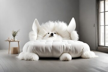 Envision a bed creatively crafted to resemble a dog: the headboard forming the dog's head, the edges or contours mimicking the body shape, and perhaps