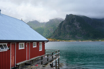 Red house in the lofoten islands