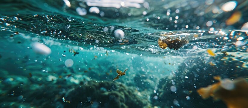 Plankton and tiny plastic debris in water.