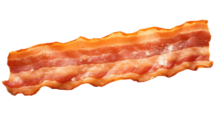 Top view Strip of fried bacon. Isolated on transparent background