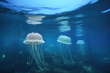 Fototapeta na wymiar bioluminescent jellyfish in a night sea