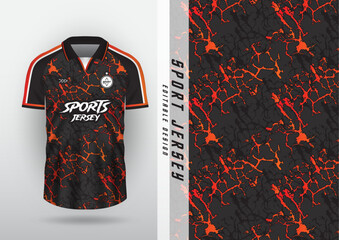 Background, sublimation style, outdoor sports, jersey, football, futsal, running, racing, exercise, pattern, volcanic lava, black and orange.