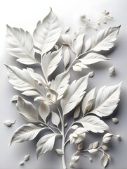 3D background of white flowers and leaves
