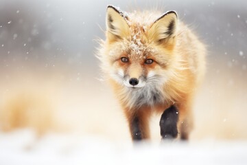 red fox in cold air, breath visible