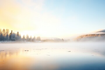 Fototapeta premium misty breath over frozen lake at dawn
