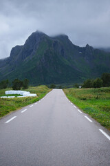 Road to the mountains in the lofoten, norway