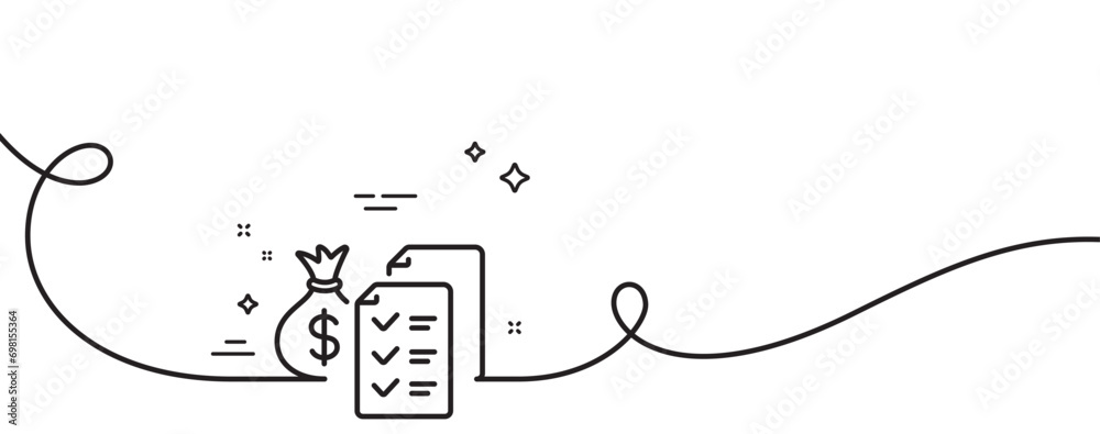 Poster accounting wealth line icon. continuous one line with curl. audit report sign. check finance symbol.