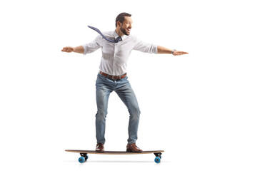 Businessman riding a skateboard