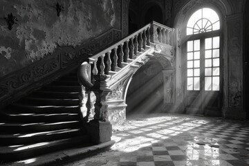 Sunlight Through Vintage Staircase Window