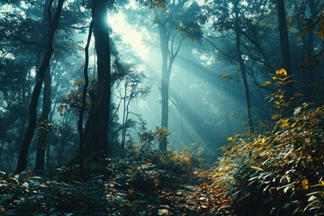  Mysterious Misty Rainforest with Paranormal Fog and Sunshine Through the Trees