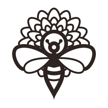 recommend clip art: Bee and Dahlia Flower - Outline