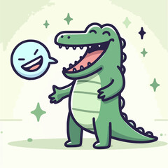 illustration of an crocodile laughing happily with a simple cartoon vector design