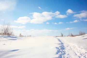 Fototapeta na wymiar solitary snowshoe path leading off into a distant horizon