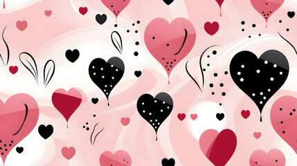 Seamless festive design pattern for valentine's day with hearts and floral elements. Delicate theme with heart for wrapper or background for card.