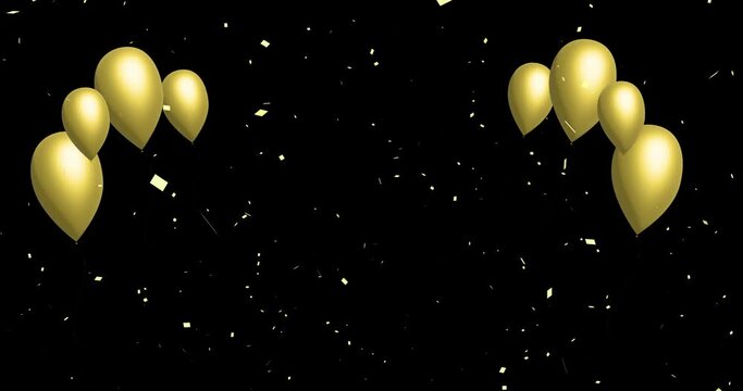 Animation background material of golden balloons and confetti (black background) Celebrations, birthdays, etc.
