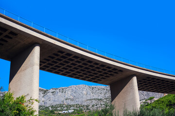 Highway viaduct view from the bottom . Overpass bridge in Balkans