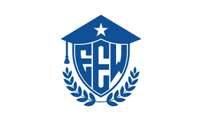 EEW three letter iconic academic logo design vector template. monogram, abstract, school, college, university, graduation cap symbol logo, shield, model, institute, educational, coaching canter, tech