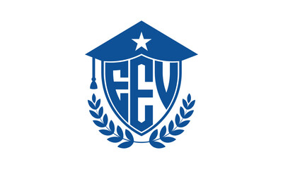 EEV three letter iconic academic logo design vector template. monogram, abstract, school, college, university, graduation cap symbol logo, shield, model, institute, educational, coaching canter, tech