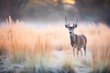 frosted grass with waterbuck at sunrise