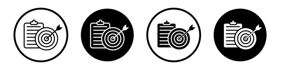 Goal setting icon set. business aim planning vector symbol. work ambition achievement sign. finance success line icon in black filled and outlined style.