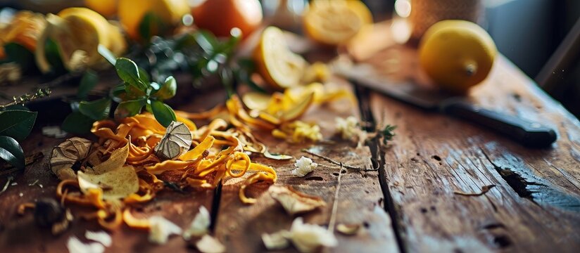 Innovative cooking with discarded peels on a wooden table.