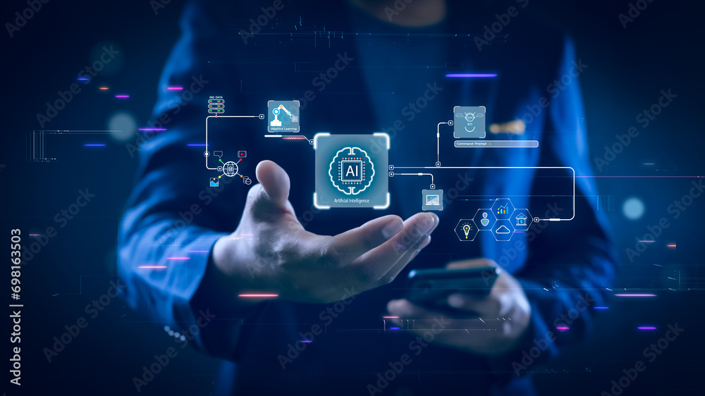 Aufkleber artificial intelligence (ai) technology concept, big data for machine learning, deep learning, innov