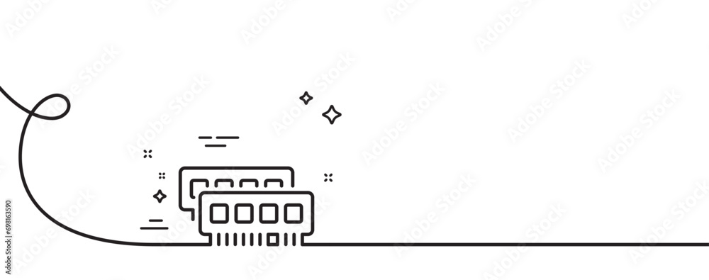 Poster ram line icon. continuous one line with curl. computer random-access memory component sign. ram sing