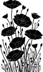simple black outline drawing silhouette of poppy flower, design
