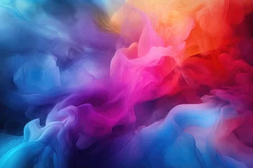 Fotobehang Abstract background of acrylic paint in blue, pink and yellow colors, Illustration of dramatic smoke and fog in contrasting vivid colors, Background or wallpaper, abstract colorful, AI Generated © Ifti Digital