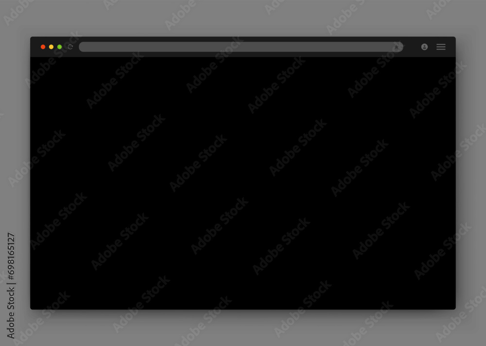 Poster the design of the web browser window in black on a dark gray background. an empty website layout wit