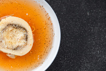 bouillon bones beef broth first course fresh delicious healthy eating cooking appetizer meal food snack on the table copy space