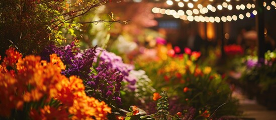 Colorful flower garden during spring formal event. - obrazy, fototapety, plakaty