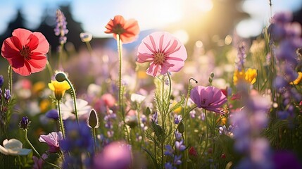 Image of a vibrant colorful field of wildflowers , Generative ai.