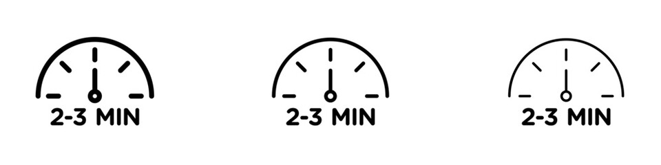 Obraz na płótnie Canvas 2 to 3 Minutes preparation vector icon set. 2-3 min food oven time vector illustration for Ui designs.