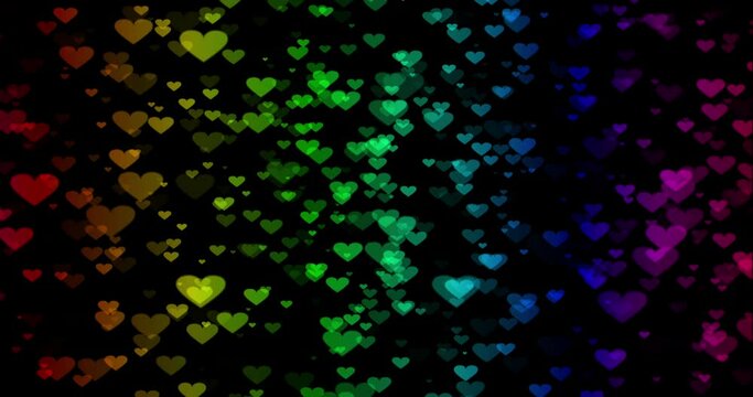 Abstract rainbow gradation heart bokeh animation material (black background)
