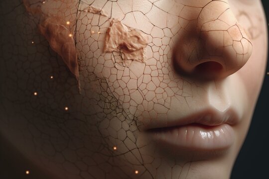 Diagram of skin structure, focusing on pores and sebum plugs. Generative AI